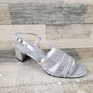 David Tate Sparkle Womens Sandals Sz 9 M Silver‎ Satin Rhinestone Slingback